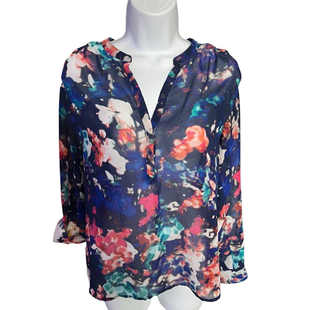a.n.a A New Approach sheer floral long sleeve button down shirt Small